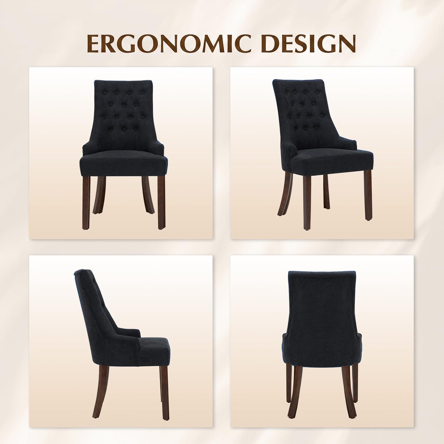 MALOL Upholstered Dining Chairs Set of 2, Wingback Dining Room Chairs with Tufted Button, High Back Kitchen Chairs with Solid Wood Legs