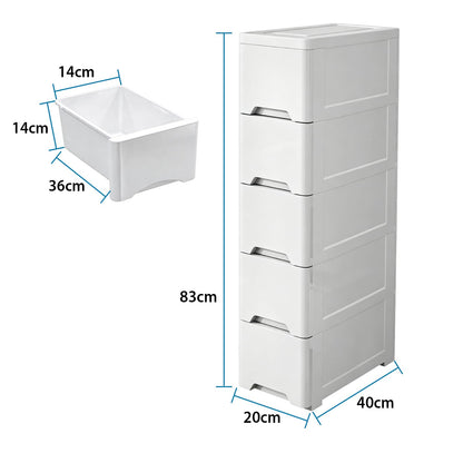 5 Tier Slim Storage Cabinet, Bathroom Storage Unit, Bathroom Drawers Unit