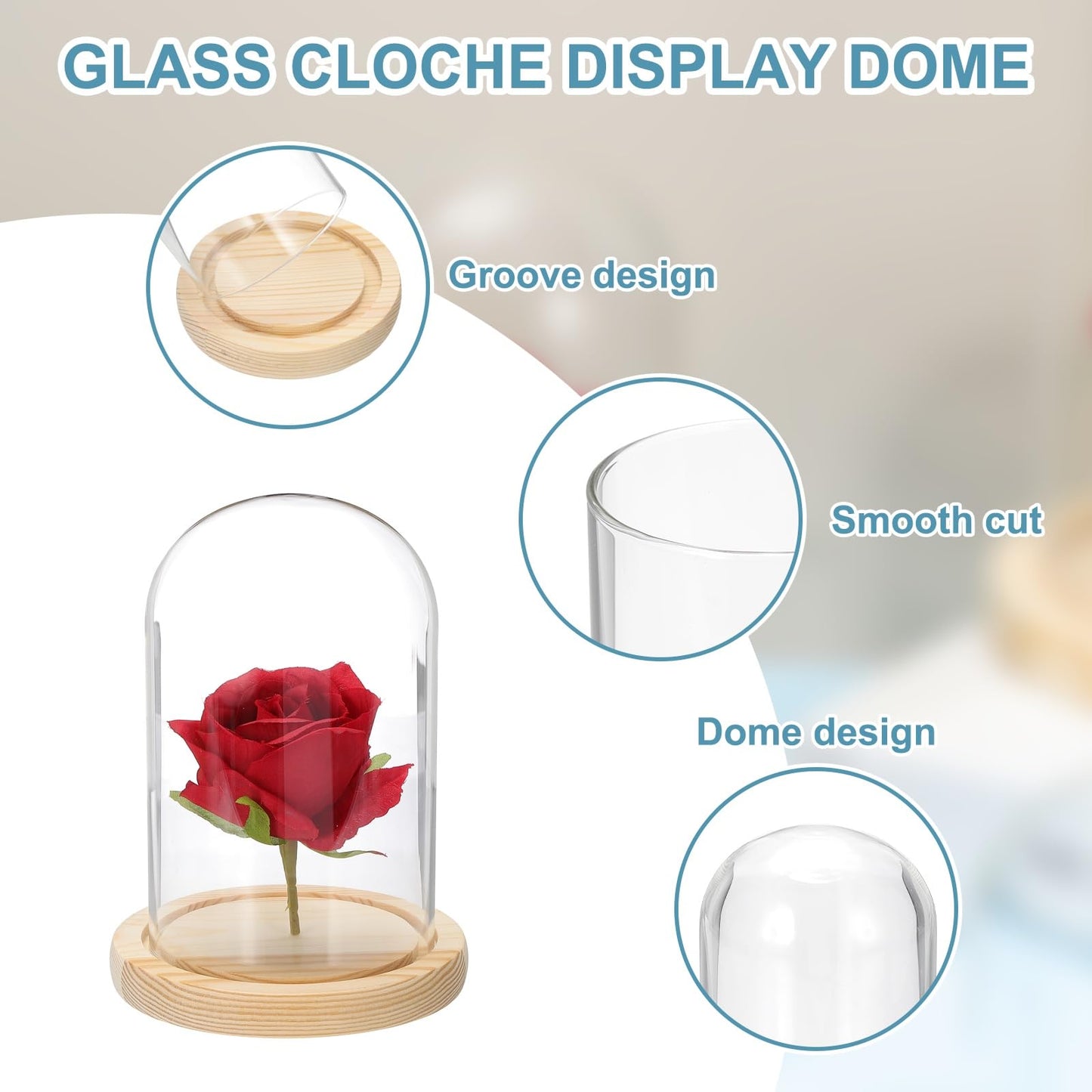 sourcing map Glass Cloche Display Dome, 6.2" x 3.9" Glass Dome Display Case Wood Base Tabletop Jar Case Decorative Bell Jar for Plant Home Decor