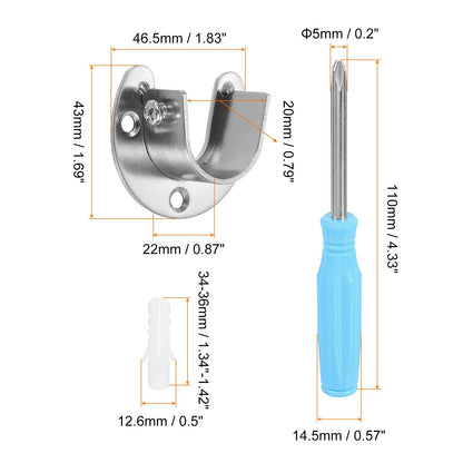sourcing map 4pcs Stainless Steel Closet Rod Holder Set U-Shaped 0.79" Dia Shower Rod Flange Socket Wardrobe Bracket with Screwdriver and Expansion