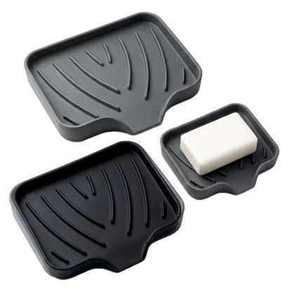 WENXINWIN 2Pcs Silicone Soap Dish, Soap Dish with Drainage, Black & Grey