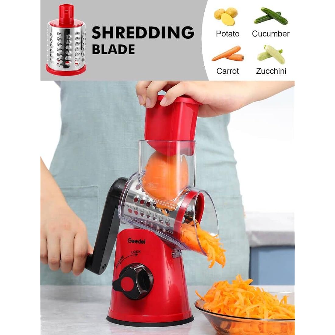 Rotary Cheese Grater, Vegetable Slicer with Three Drum Blades, Grater for Kitchen Faster and Easy Cutting, Rotary Drum Grater Ideal for Cheese, Cucumber, Carrot, Nuts, etc.