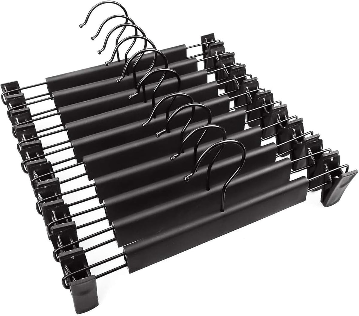 Trouser Hanger, 10Pack Plastic Pant Hangers Space Saving Skirt Hangers with Clips Adjustable Non-Slip Coat Suit Metal Heavy Duty Chrome Clothes