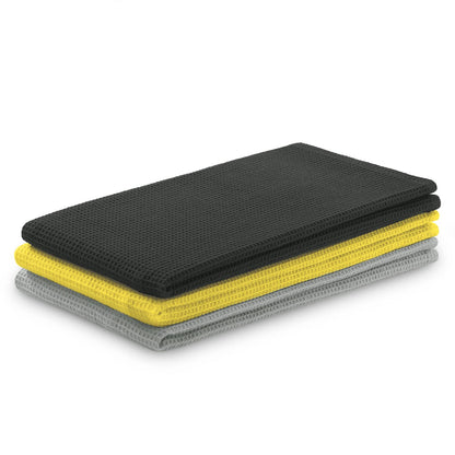 AmeliaHome Set of 3 tea towels, cotton, kitchen towels, 50 x 70 cm, waffle pique, waffle fabric, Letty, anthracite, grey, yellow