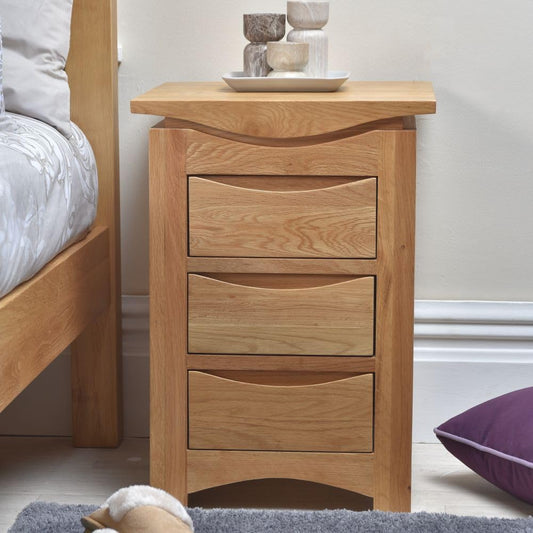 Crescent Solid Oak 3 Drawer Bedside Cabinet - Three Drawer Unit - Solid Wood Furniture Side Table - Chest of Three Drawers - Fully Assembled - H55 x