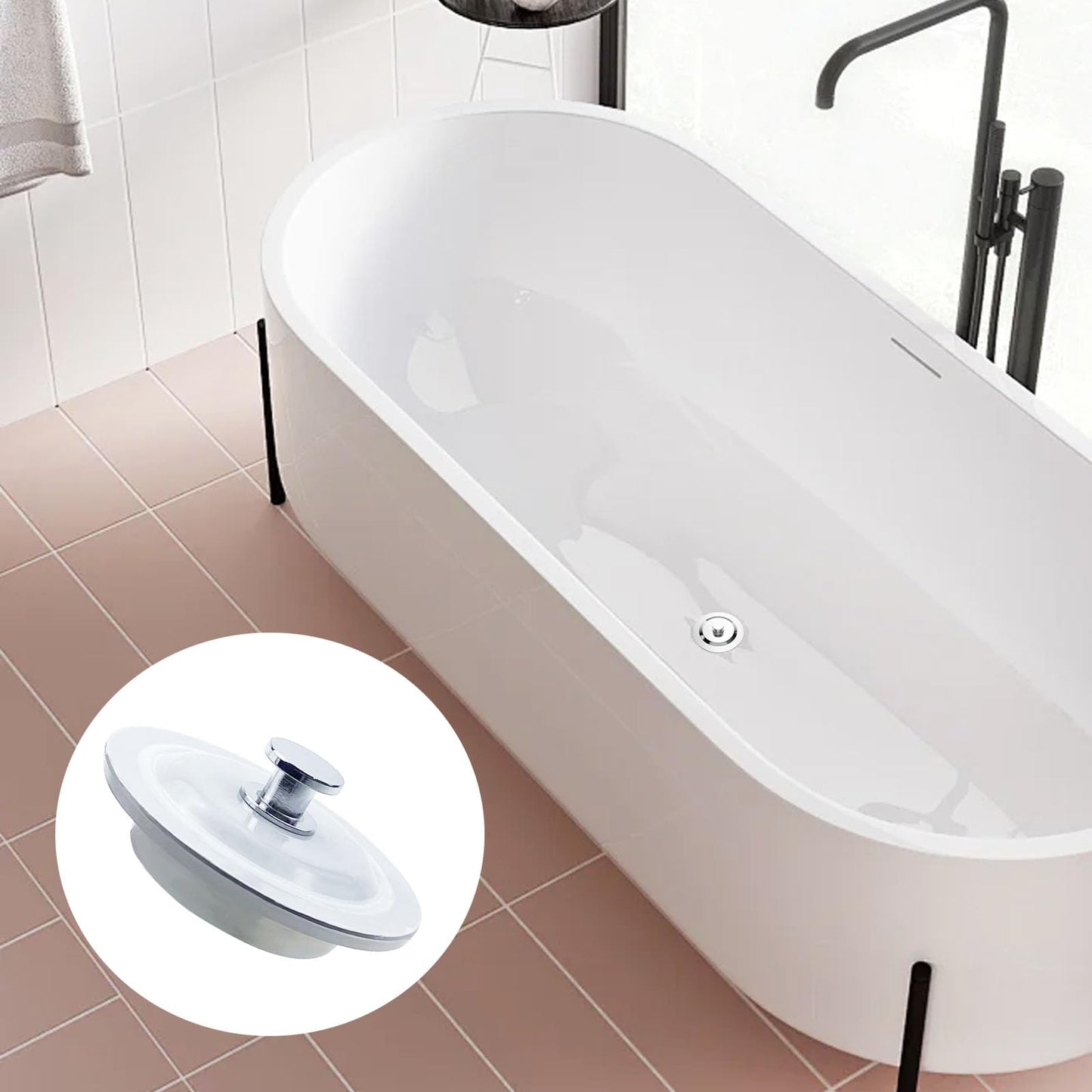 2 Packs Bath Plug Replacement, Universal Bath Plug 40-60mm Hole Drain Plug Replacement Silicone Stainless Steel Bathroom Sinks Plugs Sink Stopper