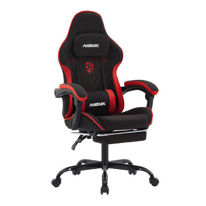 NIONIK Gaming Chair with Footrest and Massage Lumbar Cushion, Ergonomic Computer Chair with 135° Recline, Breathable Fabric, Headrest and 360° Swivel