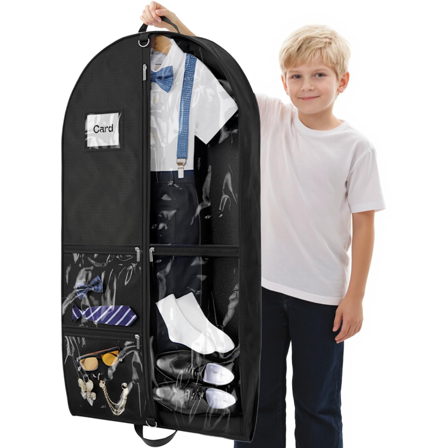 Costume Garment Bags for Dancers, Garment Bags with 3 Clear Zipper Pockets, Clothes Covers Protector Bags for Suits, Travel & Sports Jersey