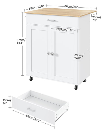 CHOEZON Kitchen Island, Farmhouse Kitchen Island Cart with One Double Cabinet and Drawer, Rolling Storage, with Drop Leaf ＆ industrial locking wheels