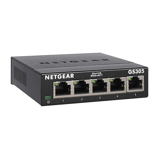 NETGEAR 5 Port Gigabit Network Switch GS305 - Ethernet Splitter - Ethernet Switch - Ethernet Hub - Plug-and-Play - Silent Operation - Desktop or Wall