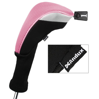 Andux 6pcs/Set Golf Club Head Covers Woods Driver Fairway Hybrid Set Long Neck (3 Hybrid + 3 Woods) Black/Pink