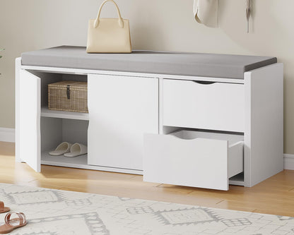 LVB Hallway Storage Bench, Long Shoe Bench with Drawers and Storage Shelf, Modern Entryway Benchs with Padded Cushion Seat