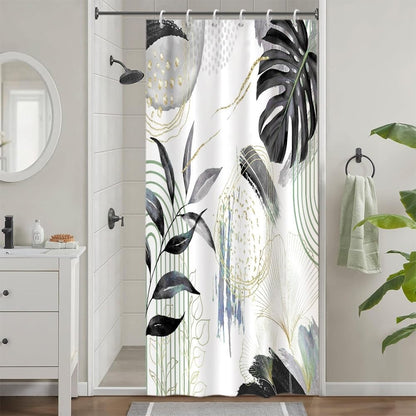 Uiiooazy Anti-Mould Shower Curtain, Narrow Shower Curtain 90 x 180 cm, Black Tropical Palm Leaves Jungle Small Bath Curtains Washable Waterproof