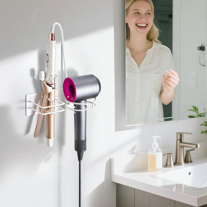 Hair Dryer And Straighteners Holder, Hairdryer Holder Station Wall Mounted & Adhesive, Hair Straightener Holder for Bathroom Salon Dressing Table
