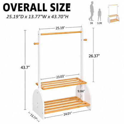 BAMBOOHOMIE Kids Clothing Rack with Adjustable Rods, Children Clothes Garment Rack for Kids Baby Pet, Kids Dress Up Rack with 2 bottom shelves