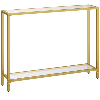 HOOBRO Console Table, 2-Tier Tempered Glass Console Table, Slim Hallway Table with 2 Shelves, 100 x 22 x 80 cm, Modern Display Table for Living Room