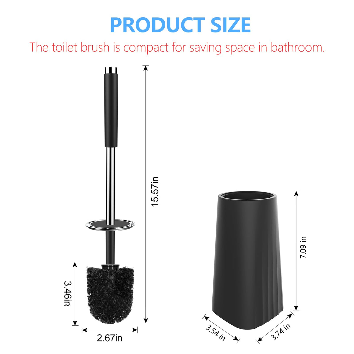 SetSail Toilet Bowl Brush and Holder for Bathroom Cleaning, Black, 1 Pack