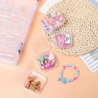 Sxutop 45 Pieces Bead Storage Box Clear Plastic Beads Organiser Storage Box Small Clear Bead Containers with Lids and Labels Plastic storage Boxes