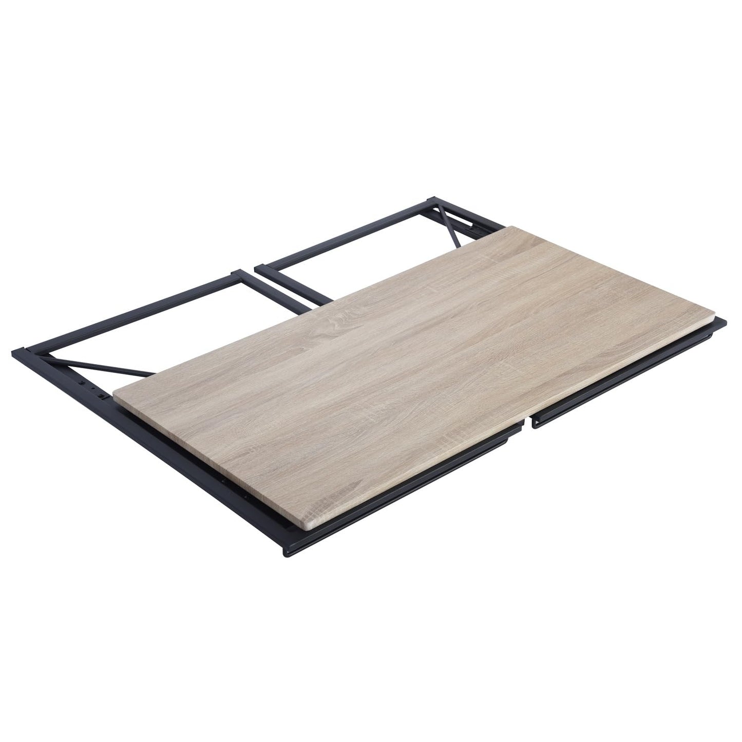 FurnitureR Folding Computer Desk,Industrial Style MDF Table Top Black Metal Frame,Space Saving For Small Apartment