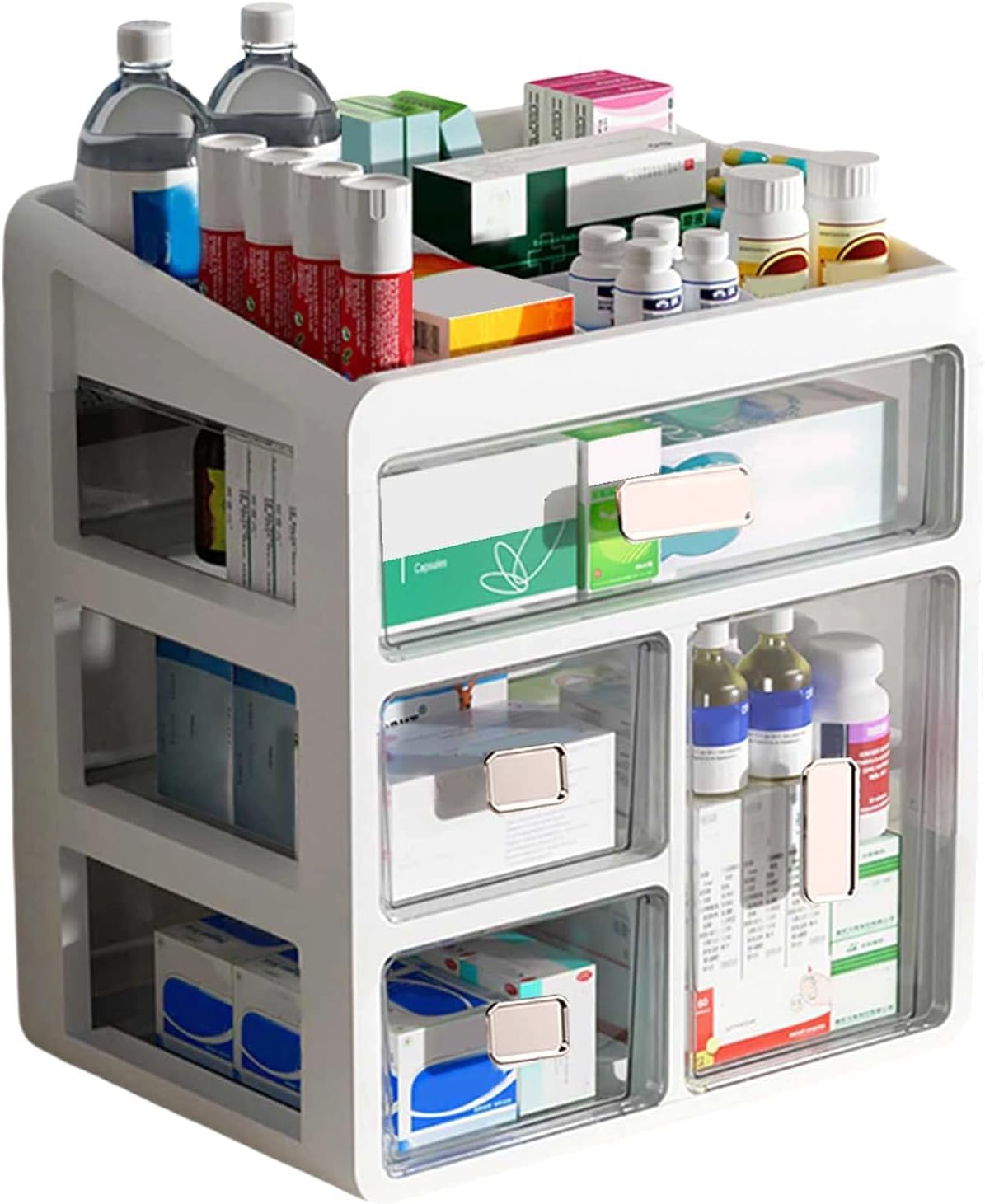 Zjyufy Medicine Box 4 Clear Drawers, Stackable Plastic Storage Box on Desk, Desktop Storage Drawer for Home Collection Makeup Office Supplies Storing