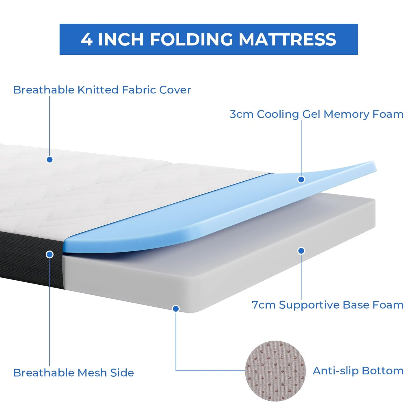 Vesgantti Folding Mattress Single Size, 10CM Gel Memory Foam Foldable Mattress Tri-fold for Travel, Camping, Guest Bed - 100-Night Trial, CertiPUR-US