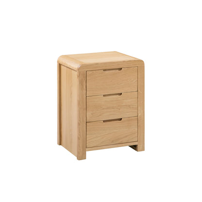 Julian Bowen Curve Bedside Table, 3 Drawer, Solid Oak - H61 x W45 x D38cm