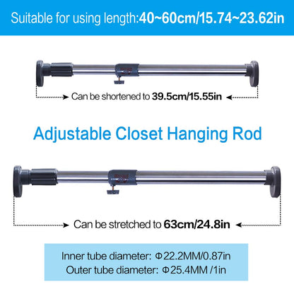 BAOYOUNI Extendable Shower Curtain Rod Straight Oval Head Window Curtain Tension Rail Bar Metal Clothes Hanger (Grey, 15.75 to 23.6 Inches)