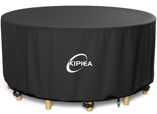 Kipiea Garden Furniture Covers Waterproof Round, Garden Table Covers with 4 Windproof Buckles, Heavy Duty 420D Oxford Fabric Outdoor Table Cover