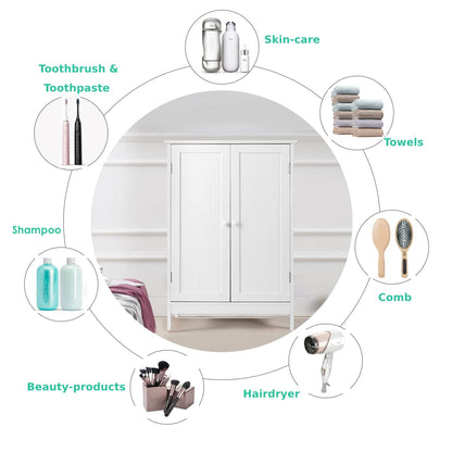 CASART Bathroom Floor Cabinet, Freestanding Storage Cupboard, Double Door Wooden Storage Organizer Unit for Bathroom Living Room Bedroom (White)