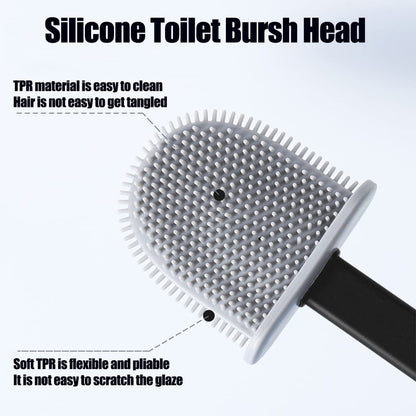Feicuan Toilet Brush with Holder - Silicone Toilet Brush Flooring/Wall Mounted Detachable Rubber Flexible Bristles Long Plastic Handle Deep Cleaner