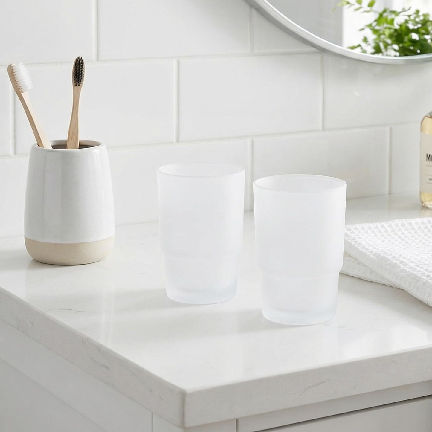 Set of 2 Glass Toothbrush Cups, Family Bathroom Cups, Replacement for Wall Mounted Toothbrush Holder, Bathroom Accessories (Matte)