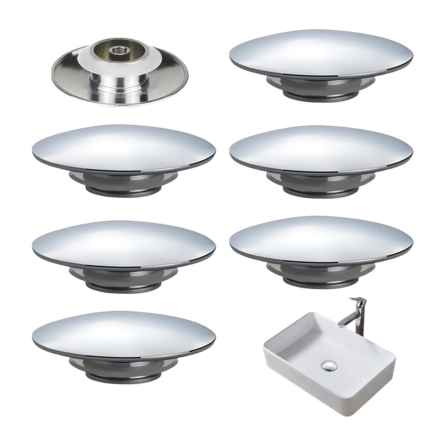 Thhiit 66mm Pop up Plugs Replacement Part, Stainless Steel Click Clack Sink Caps, 6 Pcs Pop up Sink Plug Replacement for Bathroom, Kitchen