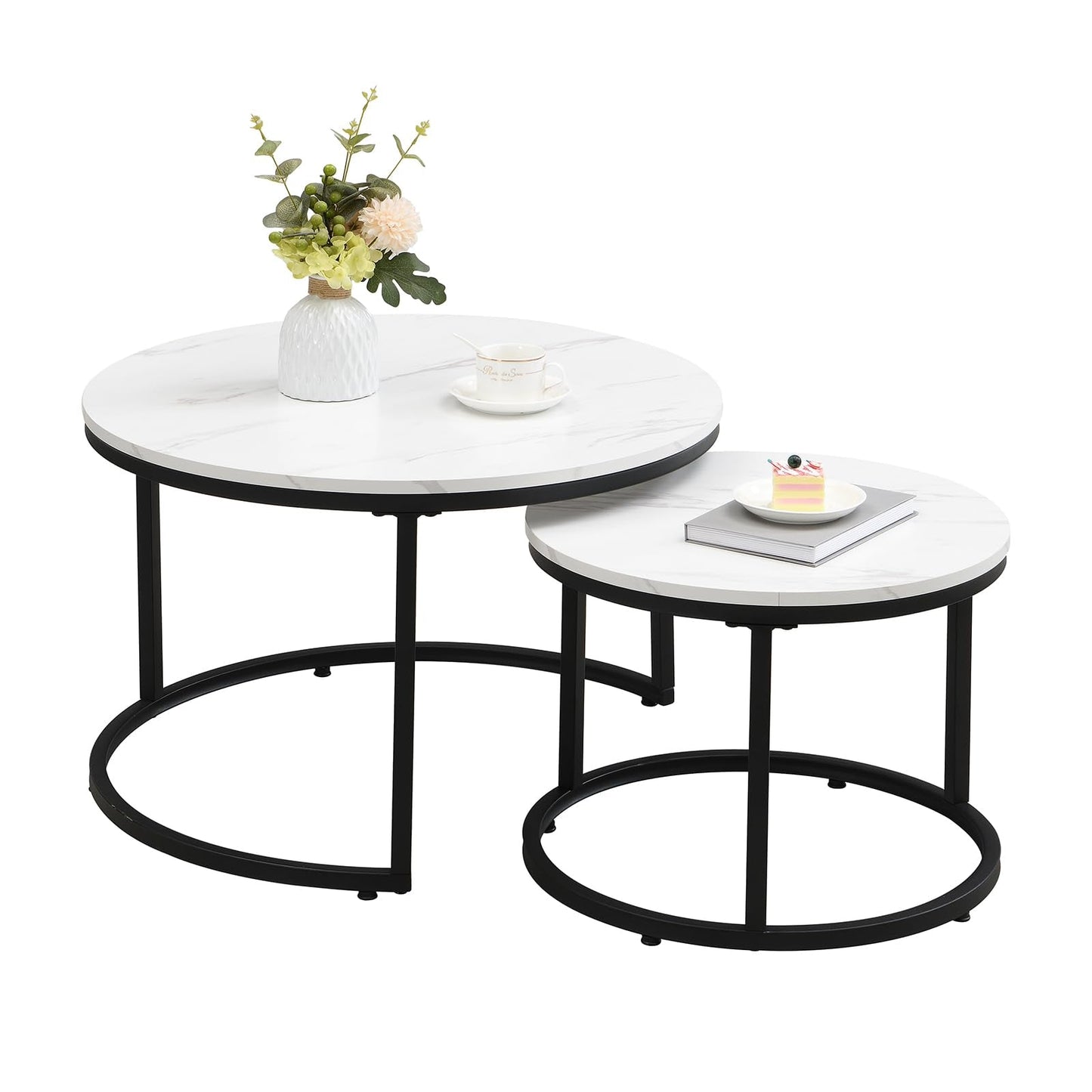 Coffee Table, Modern Side Table, Round Nesting Tables Tet of 2, Round Coffee Table for Living Room, Bedroom, Office, 70cm*50cm, White