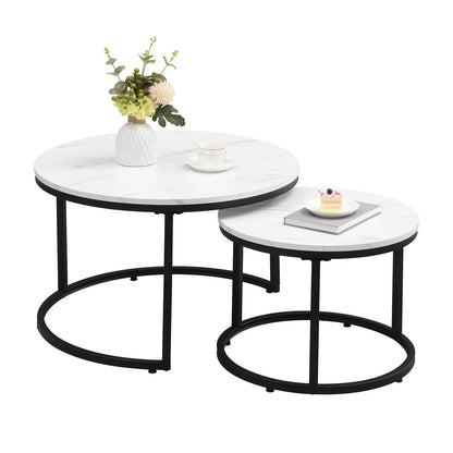 Coffee Table, Modern Side Table, Round Nesting Tables Tet of 2, Round Coffee Table for Living Room, Bedroom, Office, 70cm*50cm, White
