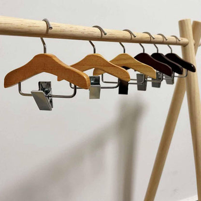 Golden Apple 3 Pcs Wooden Mini Hanger Pet Clothes Hanger with Anti-Slip Clip Small Hanger for Hat Wigs Socks (Coffee)