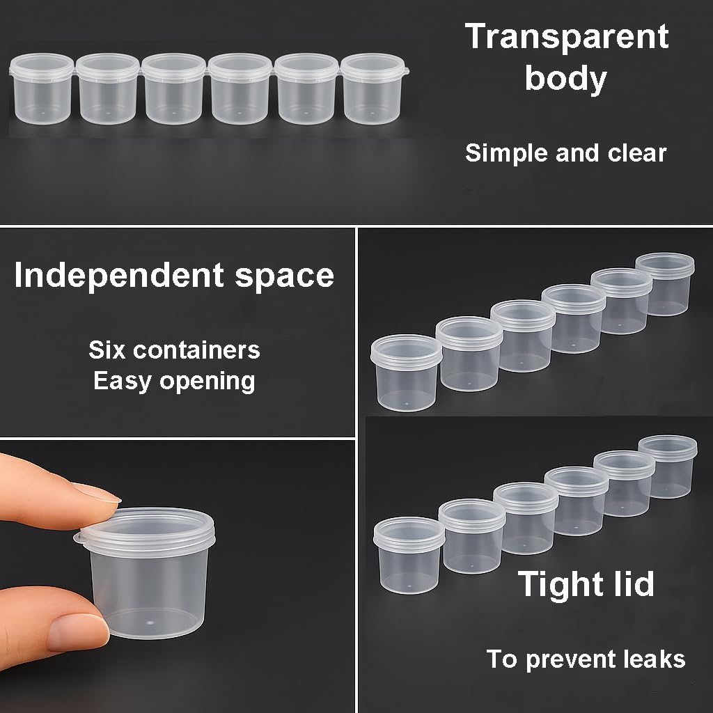 Transparent Plastic Containers 10 ml with Lids – Pack of 60 (10 Strips of 6) – Reusable Pots for Paint, Crafts, Makeup, Samples, Storage, Organizers
