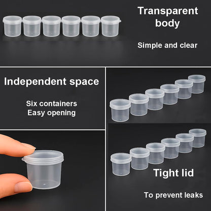 Transparent Plastic Containers 10 ml with Lids – Pack of 60 (10 Strips of 6) – Reusable Pots for Paint, Crafts, Makeup, Samples, Storage, Organizers