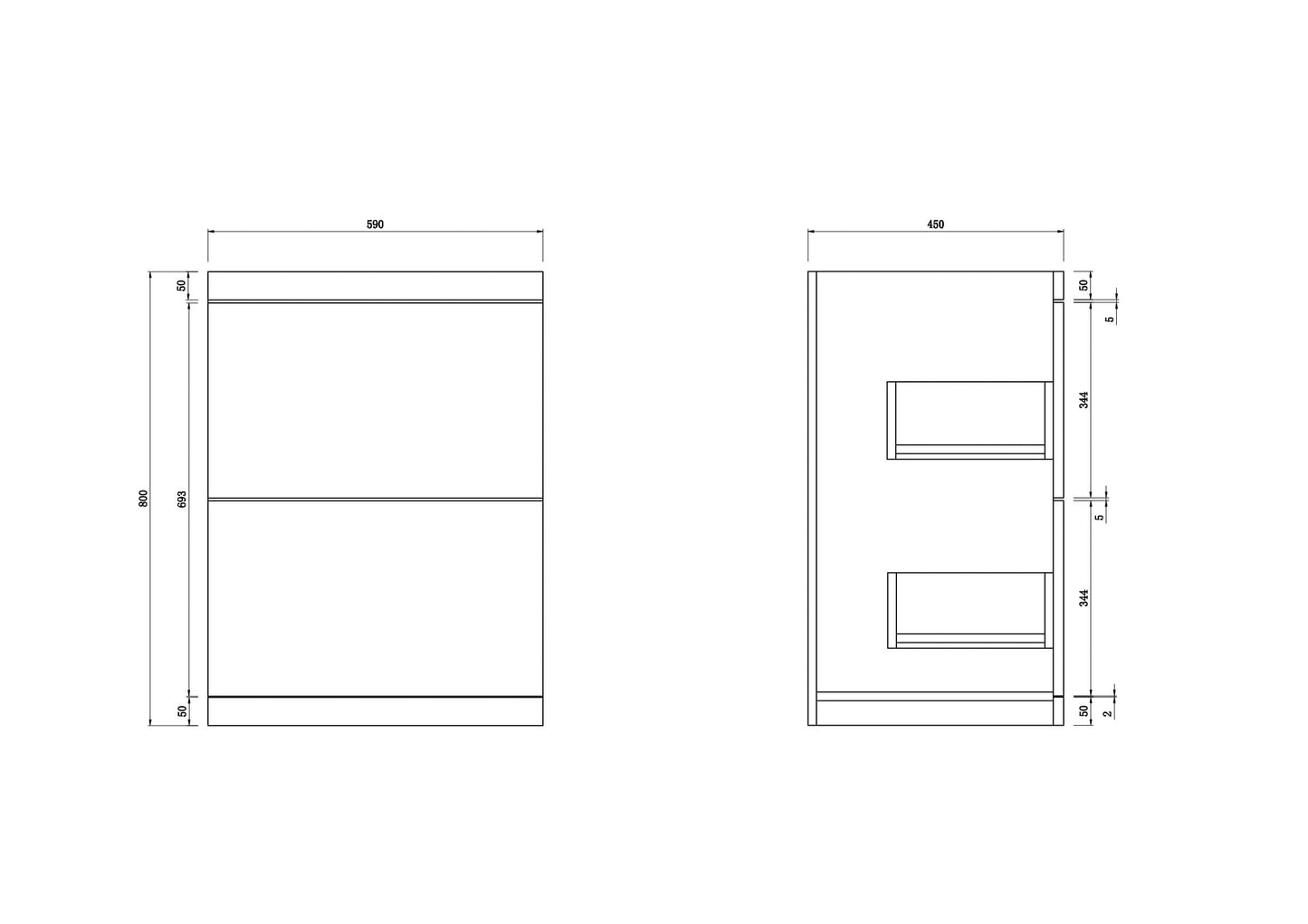 VeeBath COM600 Maye High Gloss White Waterproof VanityBasin Cabinet Furniture Unit with 2 Box Drawers & Ceramic Basin-600mm