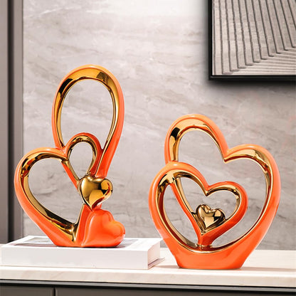 Double Heart Ornament,Double Heart Ceramic Statue,Home Decoration sculpture,Creative Home Modern Gift Office Living Room Decoration Collection