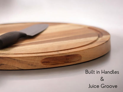 Vesta Homes Wooden Round Chopping Board, Cutting/Serving Board, Charcuterie, and Cheese Board for Kitchen | Natural Acacia Wood | 38 x 38 x 2.5 cms |