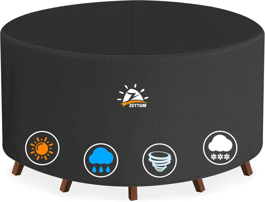 Zettum ?160x73cm Garden Table Cover Round Durable 600D Oxford Fabric Outdoor Furniture Covers Ideal for Rattan Round Furniture Set, Patio Table &