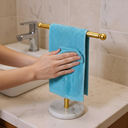 Wismay Hand Towel Holder Stand, Fingertip Towel Rack with Heavy Marble Base, Accessories Jewelry Stand (Gold)