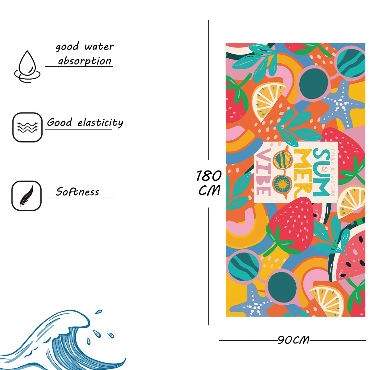 DJDEA Fruits Microfibre Beach Towel 90x180cm, Soft Quick Dry Sandproof Adults Swim Towel with Net Bag for Beach Pool Spa Gym