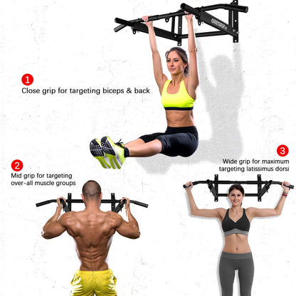 ONETWOFIT Pull Up Bar Wall Mounted Pull Up Bars Home Gym Chin Up Bar With More Stable 6-Hole Design Upper Body Workout Bar (Max Load 200kg)