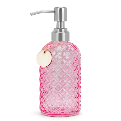 Topsky Glass Soap Dispenser with Silver Metal Pump 400ml Pink