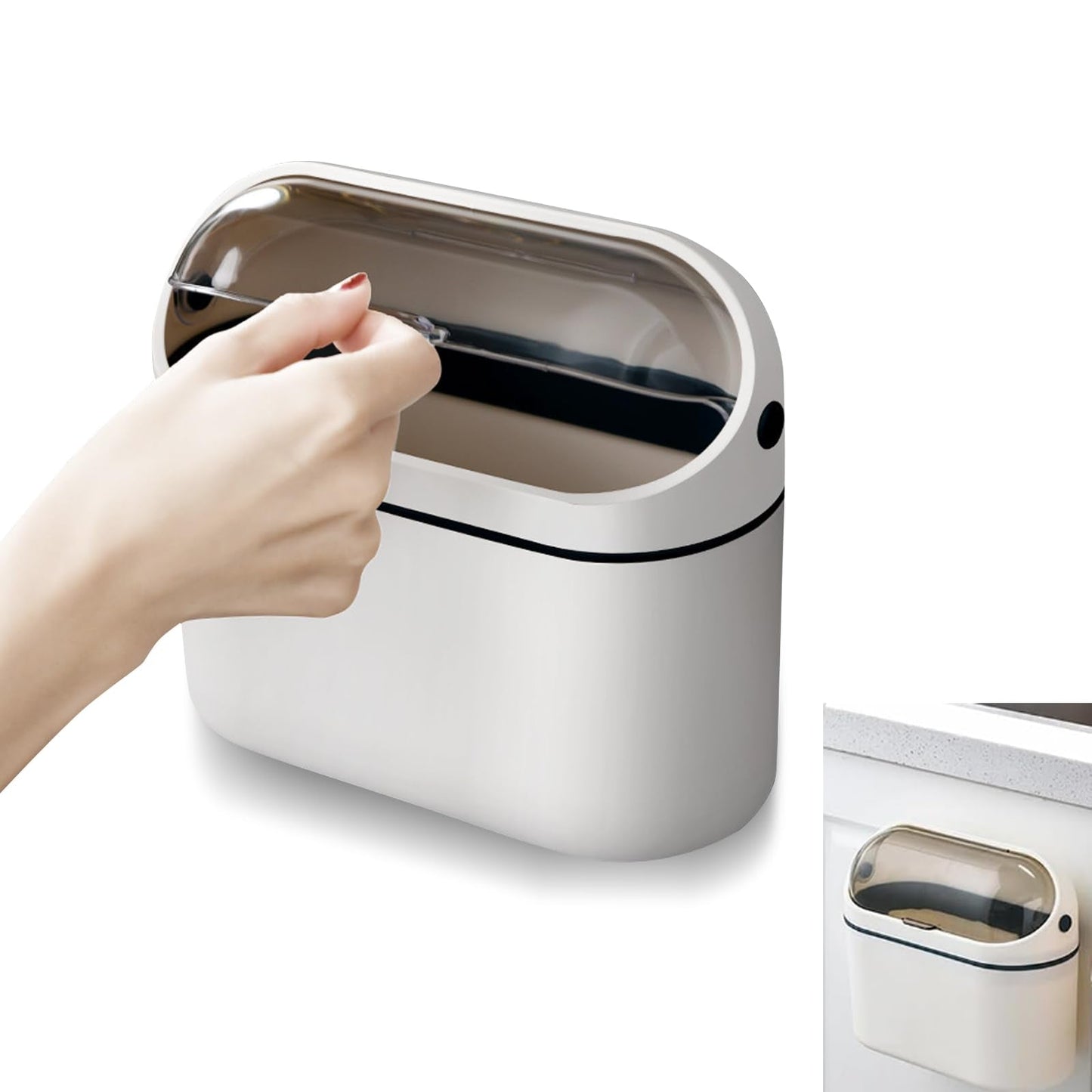 Bailtouk Mini Desktop Bin with Lid, 2L Plastic Wall Mounted Small Bin