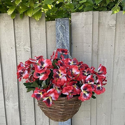 Garden 365 Artificial Pansy Flowers - Fake Plants for Outdoor or Indoor Use - Faux Flower Decorations with Fade Resistant Colour - POTS NOT INCLUDED (5 Pack - Red)