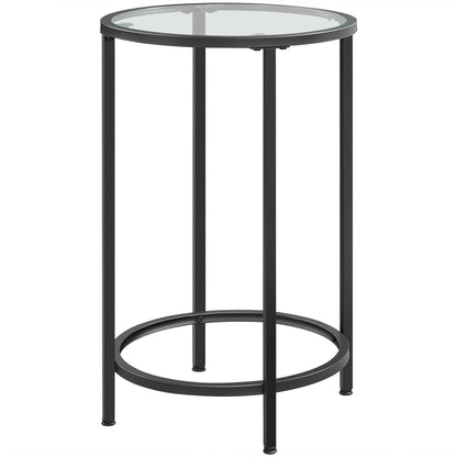 Yaheetech Round Glass Side Table with Metal Frame, Black