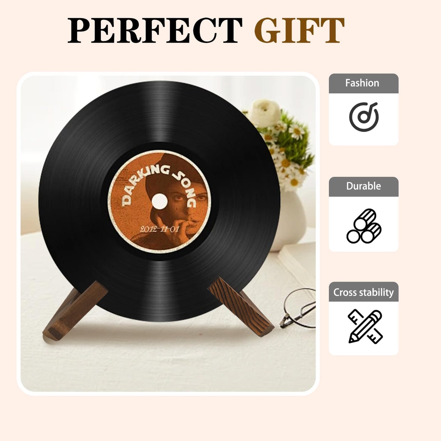GodtKowty Blackfriday,Now Playing Vinyl Record Stand | Wooden Display Holder for Records, Retro Rustic Brown Design