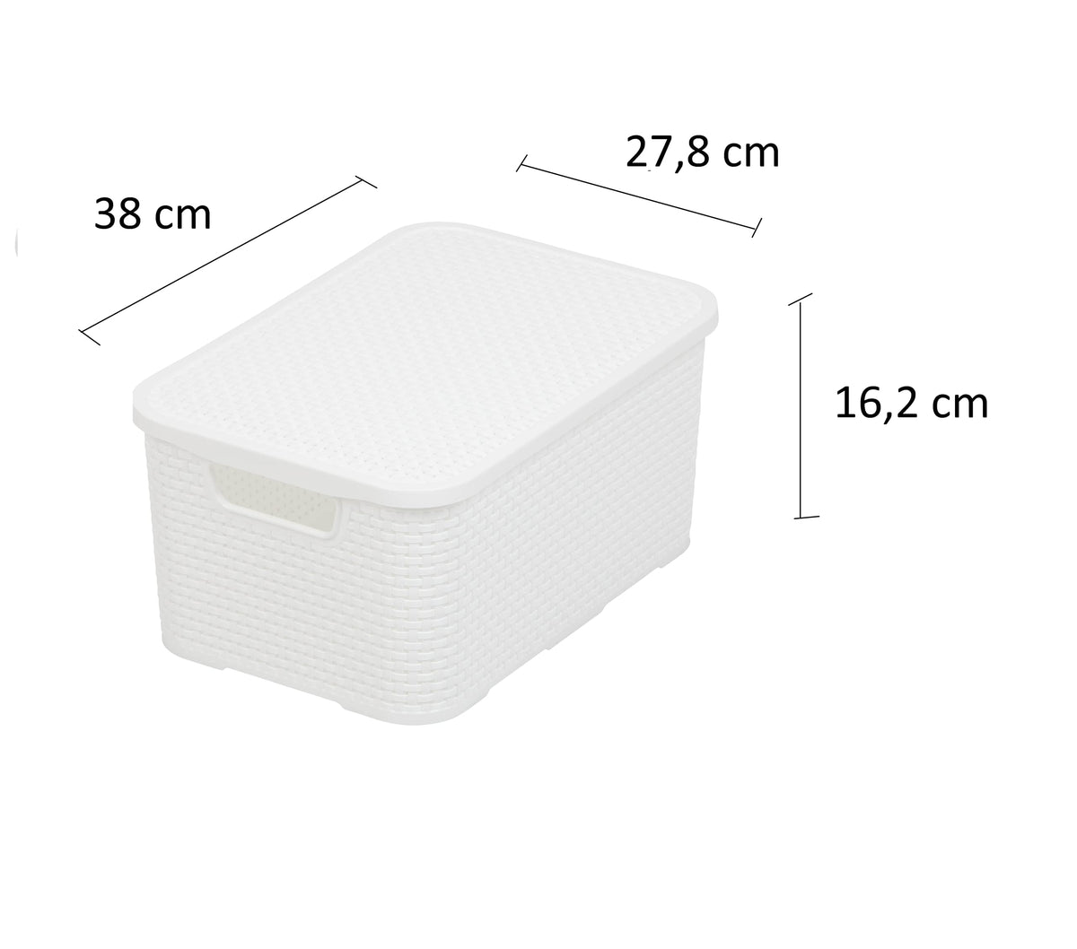 BranQ Home essential Basket with Lid in Rattan Design, Set of 2, Size M, 19 L, BPA-Free Plastic PP, White, 28.8 x 19.7 x 16.2 cm, Pack of 2